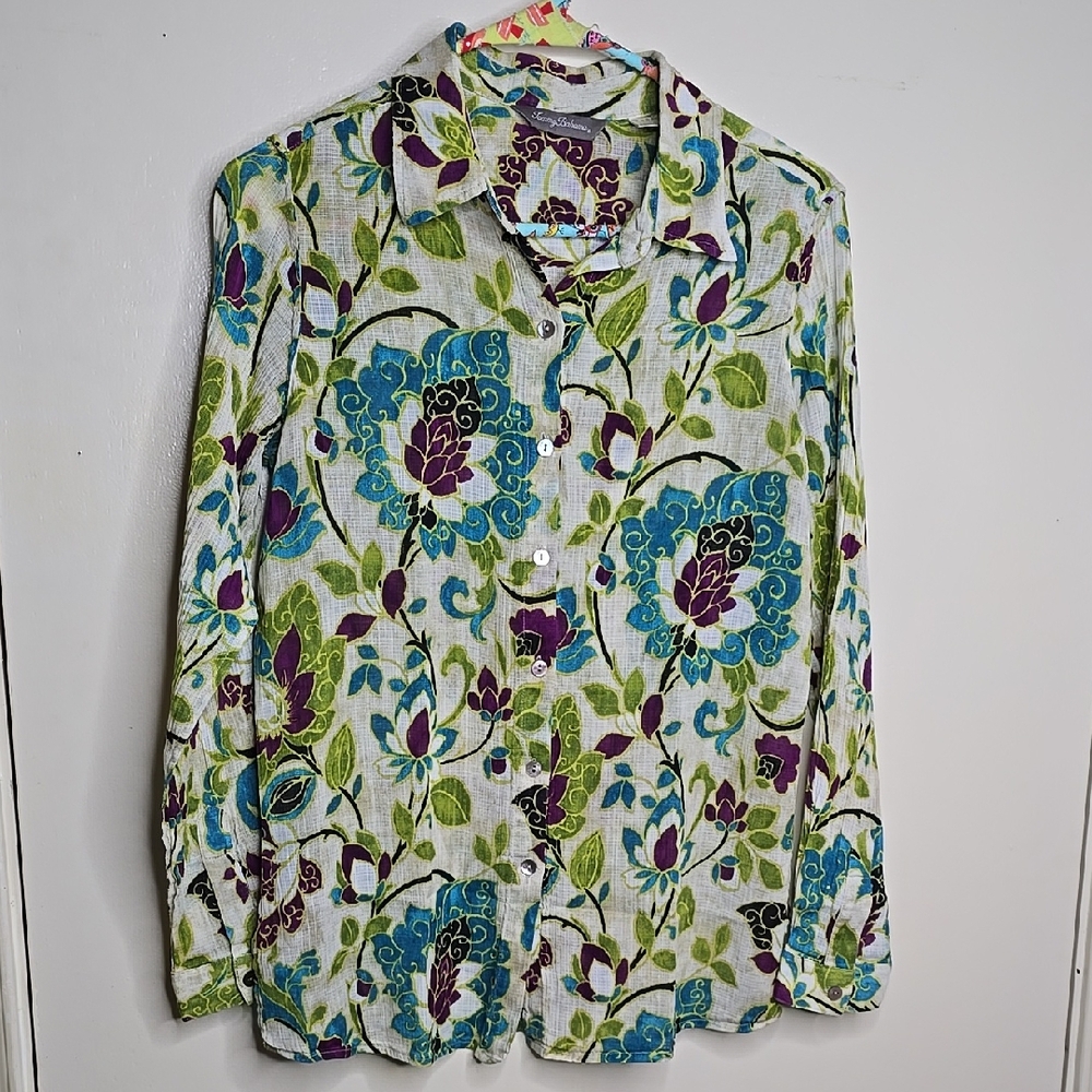 Tommy Bahama Floral Print Women's Top Royal Blue, Plum, Green Cotton